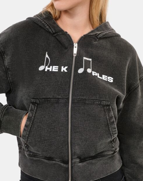 Sweatshirt à capuche et sérigraphie noir lavé