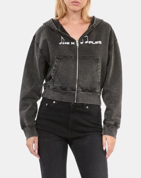 Sweatshirt à capuche et sérigraphie noir lavé