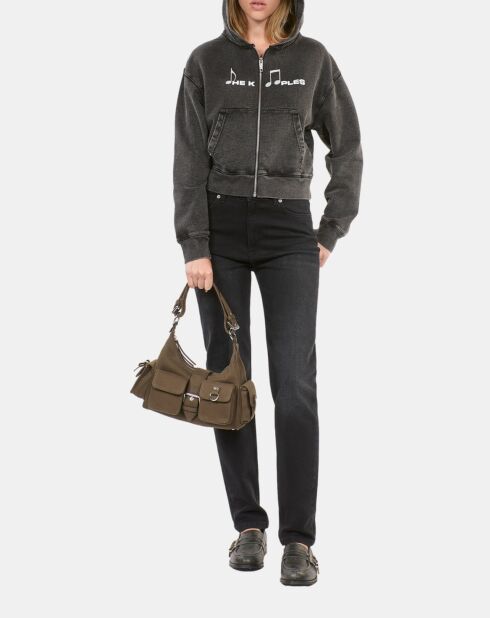 Sweatshirt à capuche et sérigraphie noir lavé