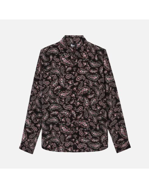 Chemise imprimée 100% soie noire et rose