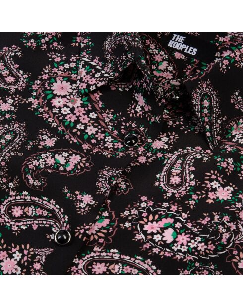Chemise imprimée 100% soie noire et rose