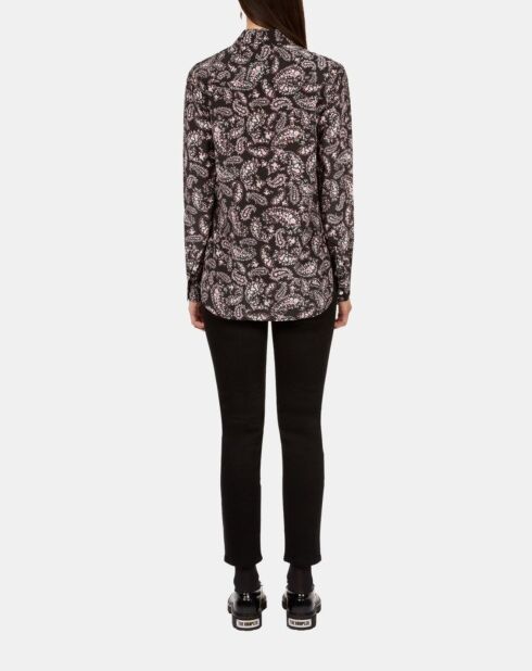 Chemise imprimée 100% soie noire et rose