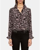 Chemise imprimée 100% soie noire et rose