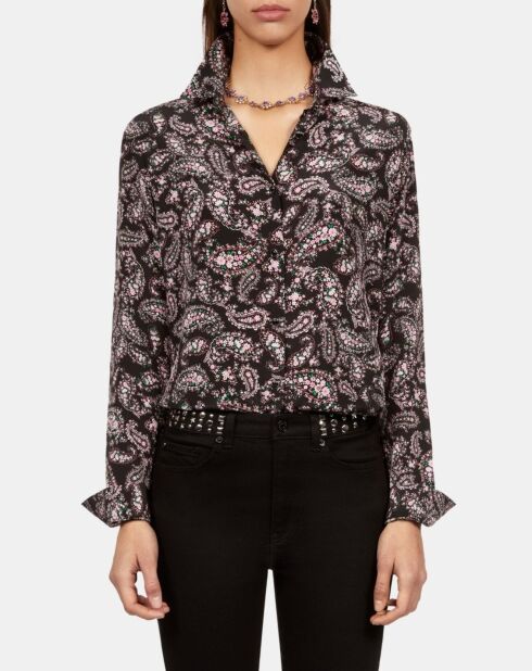 Chemise imprimée 100% soie noire et rose