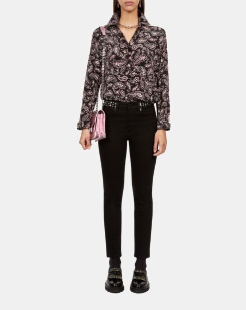 Chemise imprimée 100% soie noire et rose