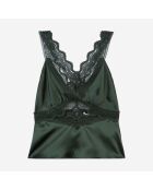 Top en soie avec guipure bois kaki