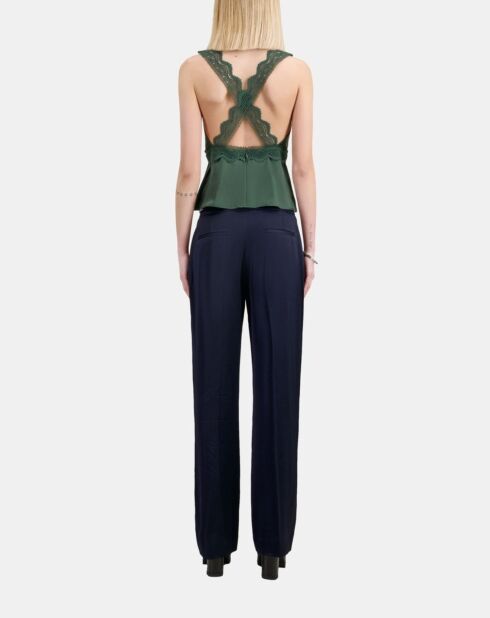 Top en soie avec guipure bois kaki