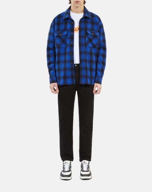 Blouson type surchemise à carreaux bleus et noirs