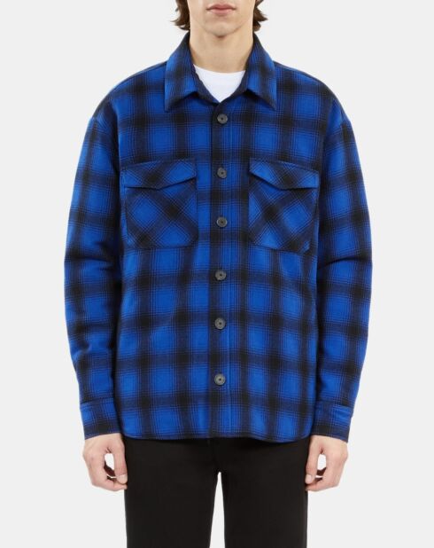 Blouson type surchemise à carreaux bleus et noirs