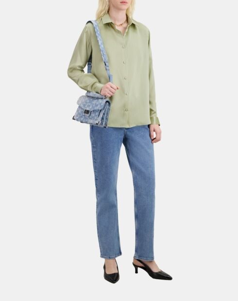 Chemise 100% soie satin kaki-gris