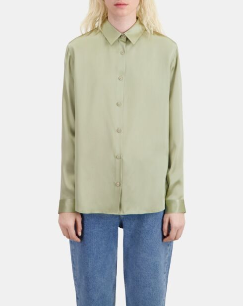 Chemise 100% soie satin kaki-gris