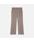 Pantalon tailleur droit pied de poule beige et brun