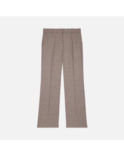 Pantalon tailleur droit pied de poule beige et brun