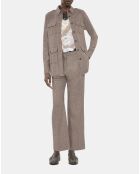 Pantalon tailleur droit pied de poule beige et brun