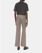 Pantalon tailleur droit pied de poule beige et brun