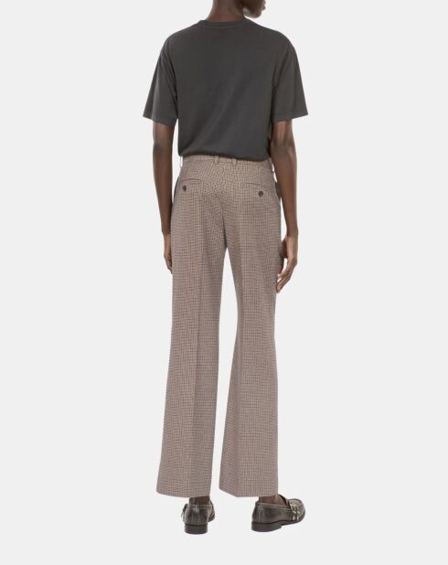 Pantalon tailleur droit pied de poule beige et brun