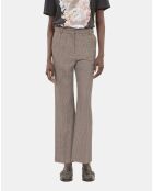 Pantalon tailleur droit pied de poule beige et brun