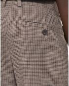 Pantalon tailleur droit pied de poule beige et brun