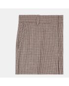 Pantalon tailleur droit pied de poule beige et brun