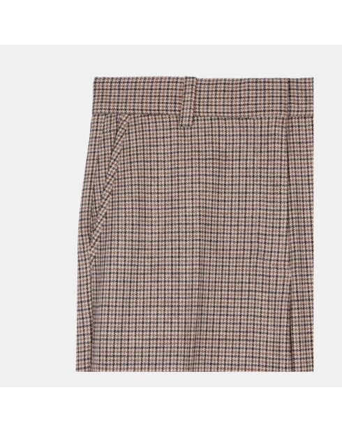 Pantalon tailleur droit pied de poule beige et brun