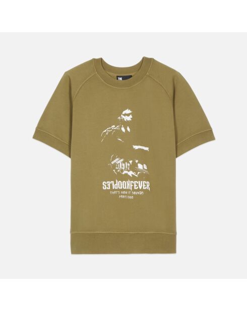 Sweatshirt manches courtes avec sérigraphie olive