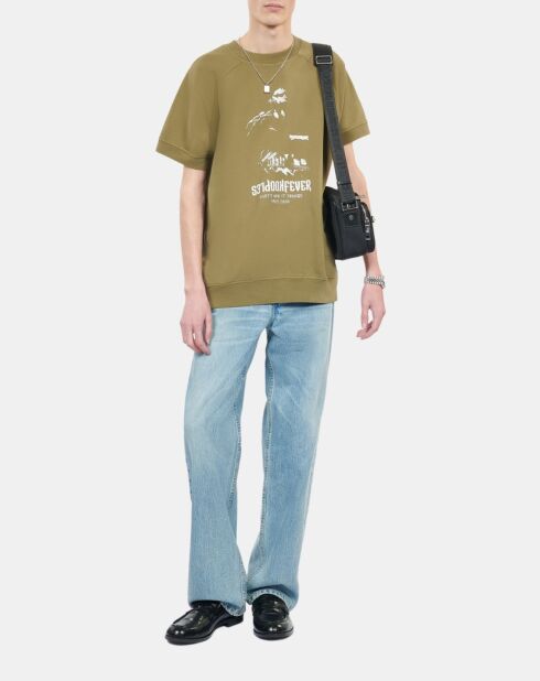Sweatshirt manches courtes avec sérigraphie olive