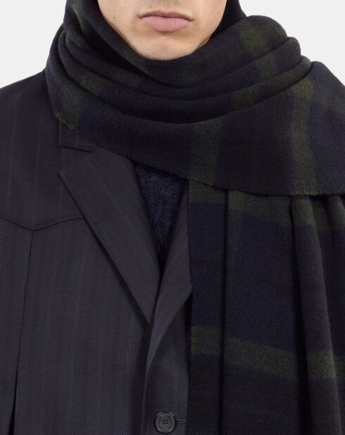 Écharpe 100% laine à carreaux marine, verte