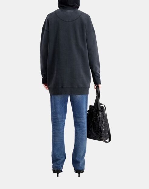 Robe Femme type sweatshirt noire lavé avec sérigraphie Barking dog