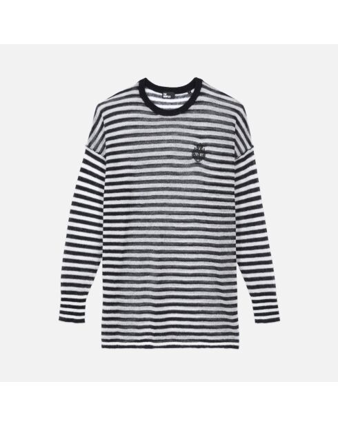 Pull en mohair et laine à rayures noir et blanc