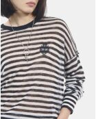 Pull en mohair et laine à rayures noir et blanc