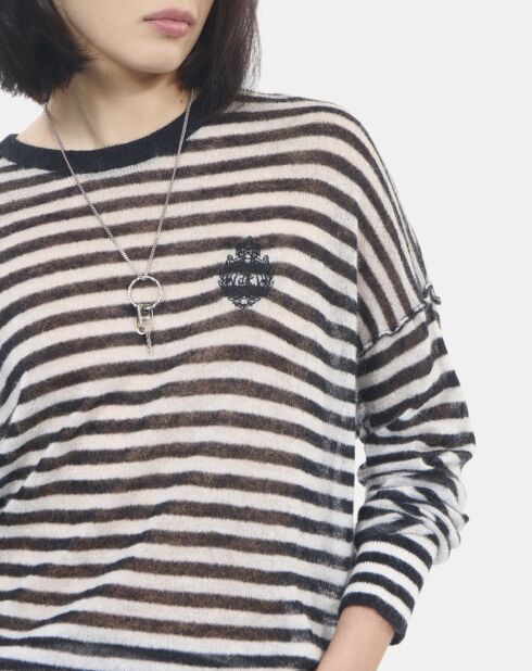 Pull en mohair et laine à rayures noir et blanc