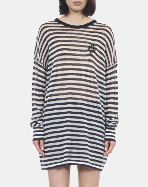 Pull en mohair et laine à rayures noir et blanc