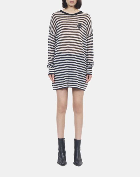 Pull en mohair et laine à rayures noir et blanc