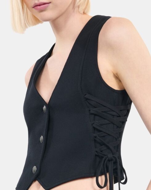 Gilet avec laçage en Laine mélangée noir