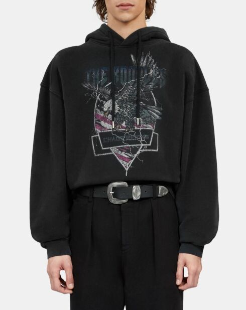 Sweatshirt à capuche avec sérigraphie noir