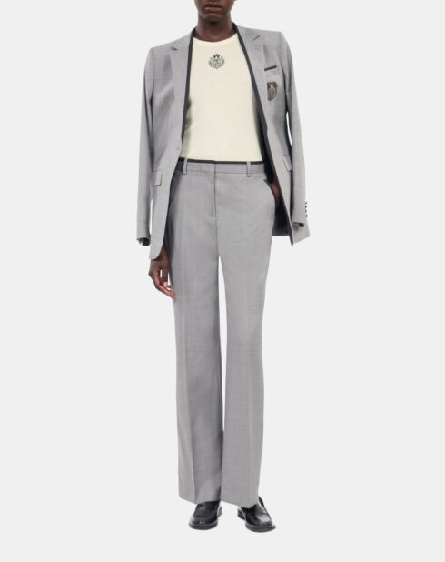 Pantalon tailleur droit en laine taupe