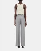 Pantalon tailleur droit en laine taupe