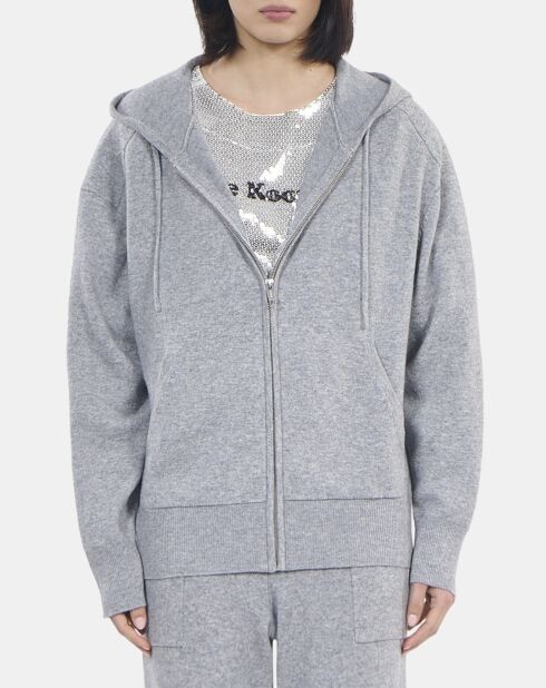 Sweatshirt à capuche en laine et cachemire gris