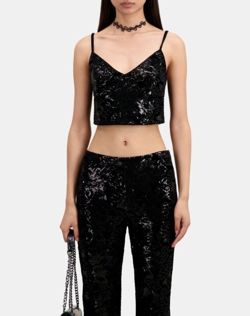 Pantalon flare en velours avec sequins noir