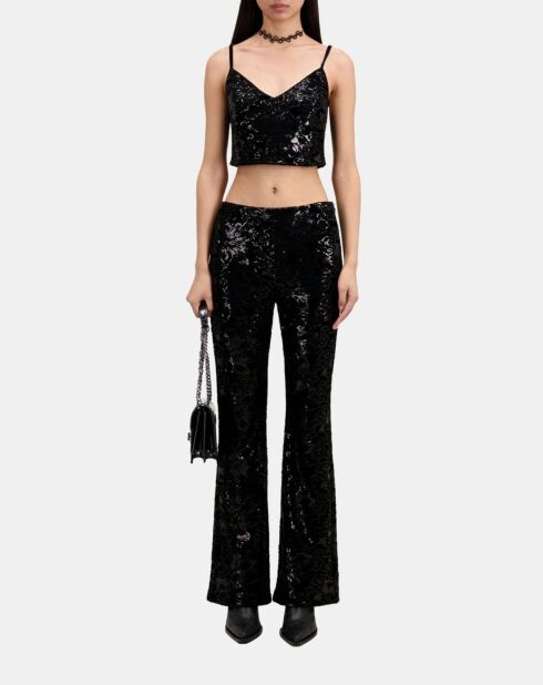 Pantalon flare en velours avec sequins noir