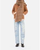 Écharpe en laine à carreaux beige et marron et noir