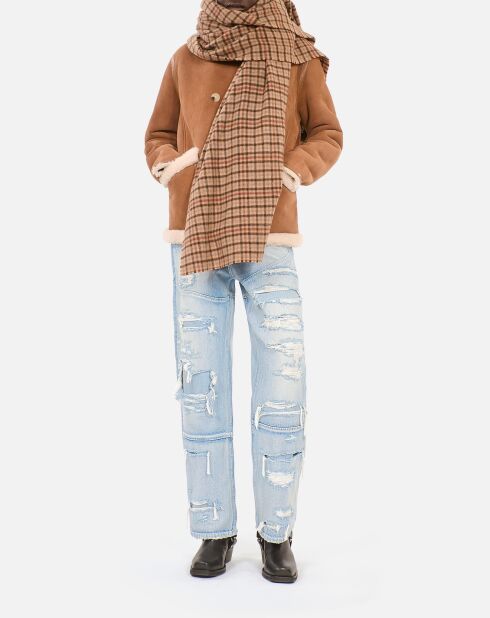 Écharpe en laine à carreaux beige et marron et noir