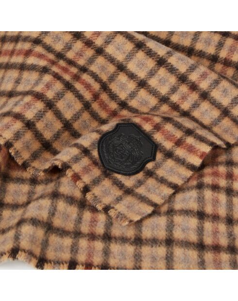 Écharpe en laine à carreaux beige et marron et noir