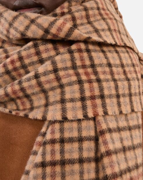 Écharpe en laine à carreaux beige et marron et noir