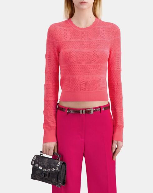 Pull en maille ajourée fuchsia