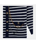 Cardigan 100% laine à rayures blanc et bleu