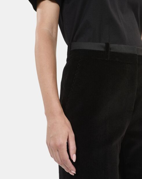 Pantalon tailleur droit en velours côtelé noir