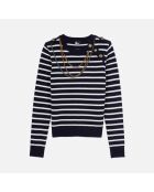 Pull en laine à rayures blanc et bleu