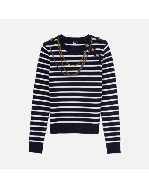 Pull en laine à rayures blanc et bleu