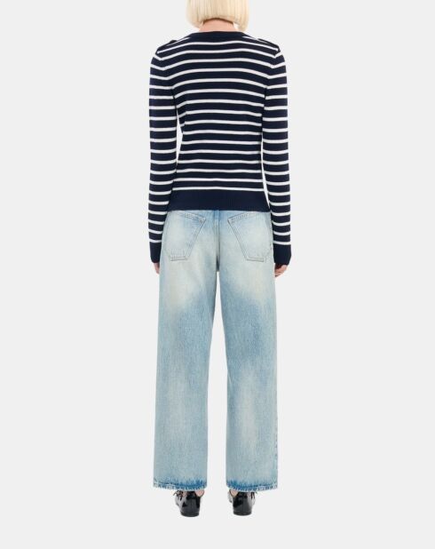 Pull en laine à rayures blanc et bleu